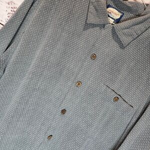 100% Silk Men's Large Grey Button up‎ Shirt Short Sleeve